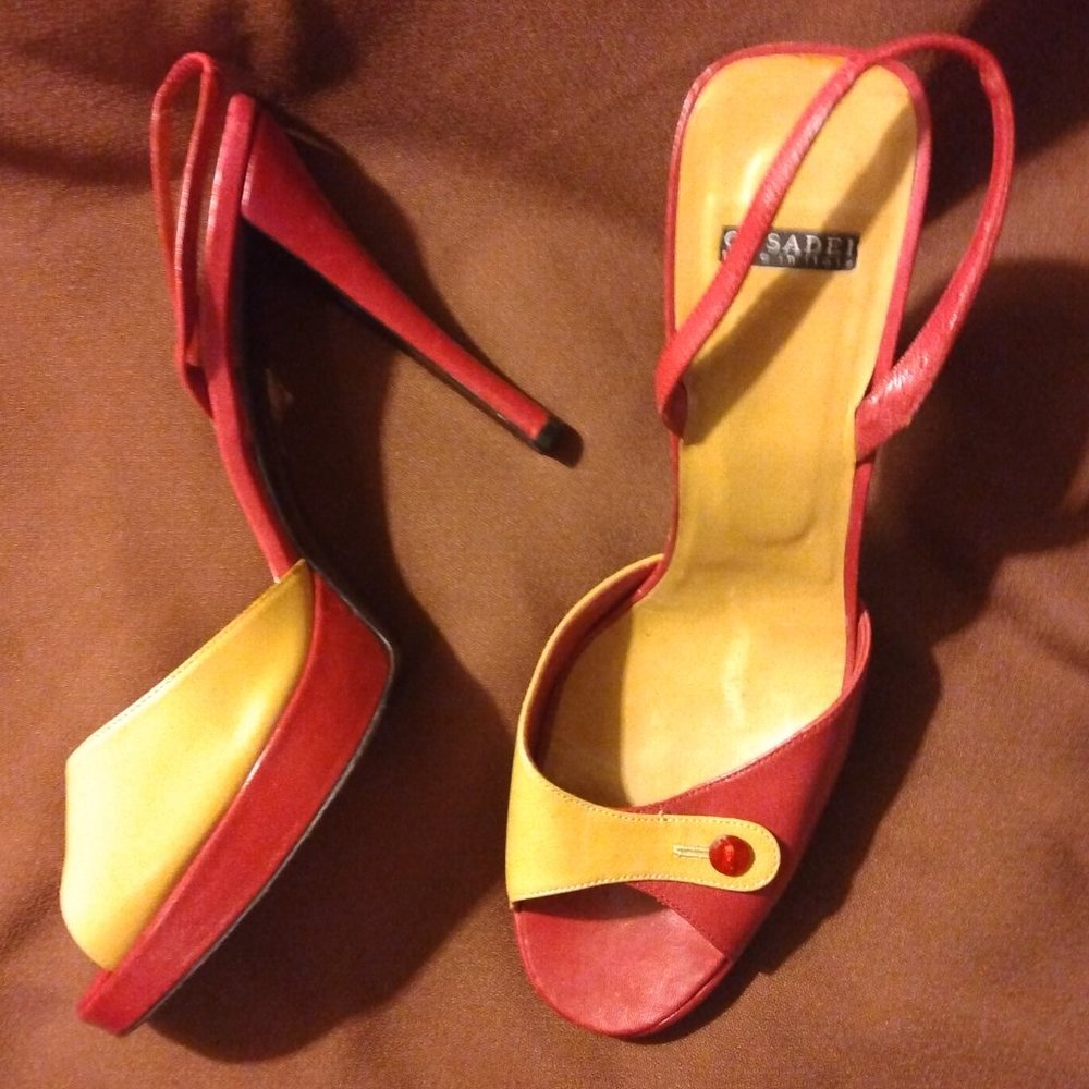 โค๏ธCASADEI Red Tan PLATFORM STILETTO PUMPS SHOES 8 M Italy